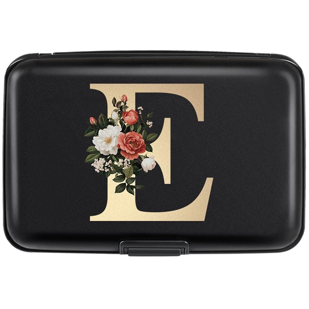8632 Credit Card Holder Personalized Initial Letter E Small Aluminum Wallet